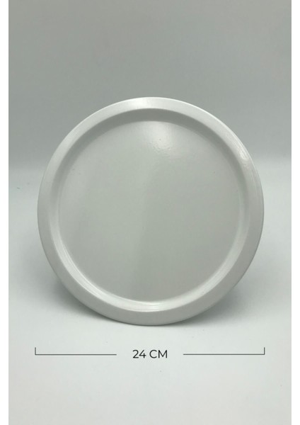 Beyaz Metal Yuvarlak Çay, Kahve, Pasta Servis Tepsisi Dekoratif Sunum Tepsisi 24 cm