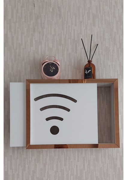 Beyaz-Bronz 25 x 35 x 7 cm Wifi Amblemli Duvara Asılabilir Sigorta ve Modem-Wifi Saklama Kutusu! Saklama Kutusu