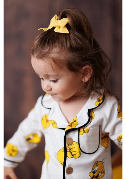Vavbaby Pamuk Kruvaze Yaka Önden Düğmeli Tweety Mevsimlik Bebek Pijama Takım (Ay) indirimleri