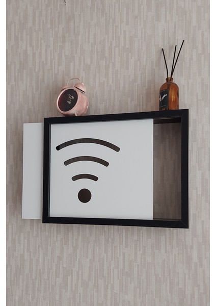 Siyah 25 x 35 x 7 cm wifi Amblemli Duvara Asılabilir Sigorta ve Modem-Wifi Saklama Kutusu! Saklama Kutusu