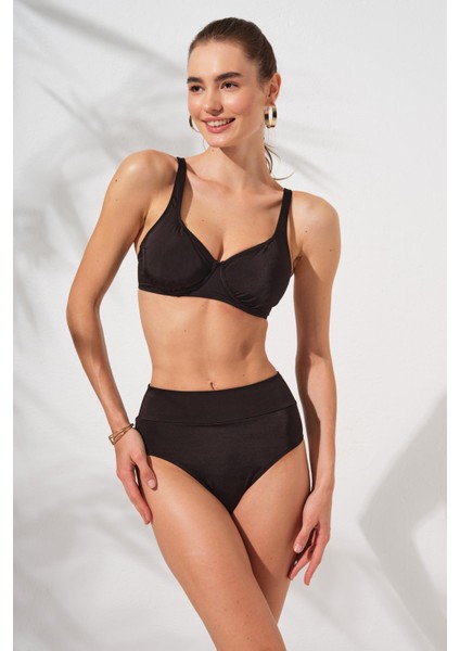 Herve Toparlayıcı Balenli Bikini Takım Siyah 231230