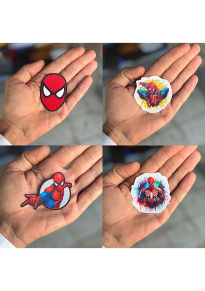 Ütü Ile Yapışan 4 Adet Örme Kumaş Arma Yırtık Kapatıcı Pratik Yama Tekstil Patch Süper Kahraman Örümcek Maske