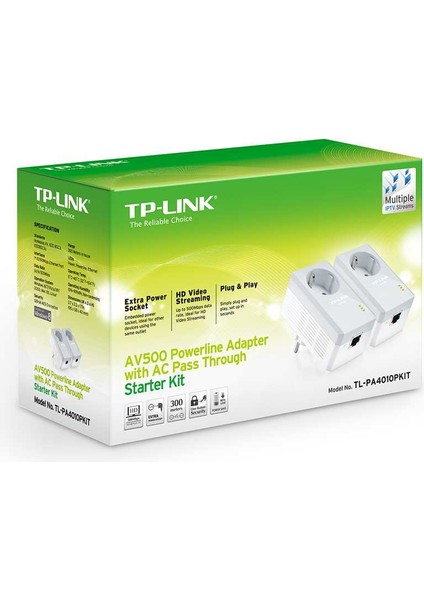 TL-PA4010PKIT 600 Mbps Priz Soketli Powerline Adaptör