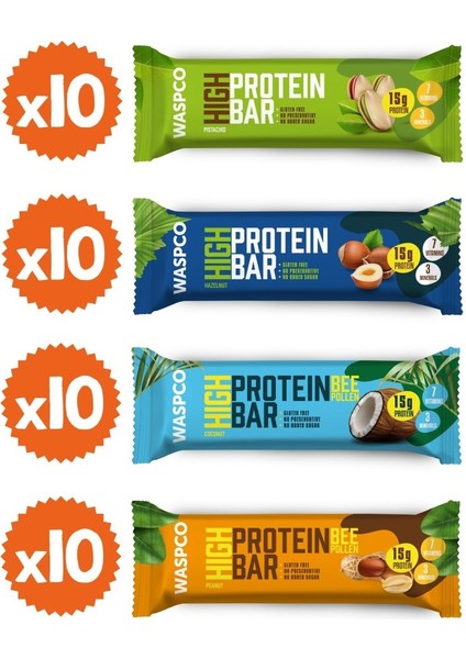 Yüksek Protein Bar Karma Set 50g 4 Çeşit 40 Adet