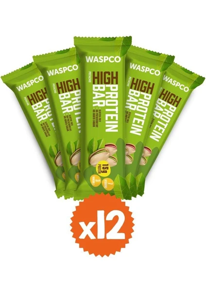 Waspco Antep Fıstıklı Yüksek Protein Bar 50G x 12 Adet