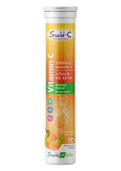 1000 Mg Vitamin C +Zing & Vit. K2+D3 Portakal Aromalı 20 Efervesan Tablet