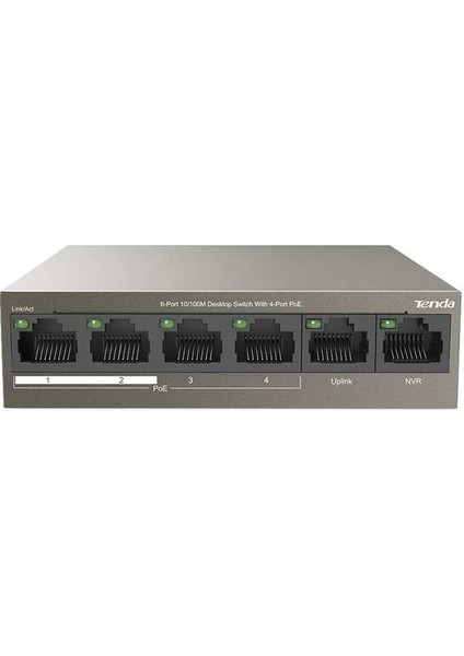 TEF1106P 6 Port 4 Port Poe+ 10-100 + 2 Port Uplink Switch Çelik Kasa Rack Mount