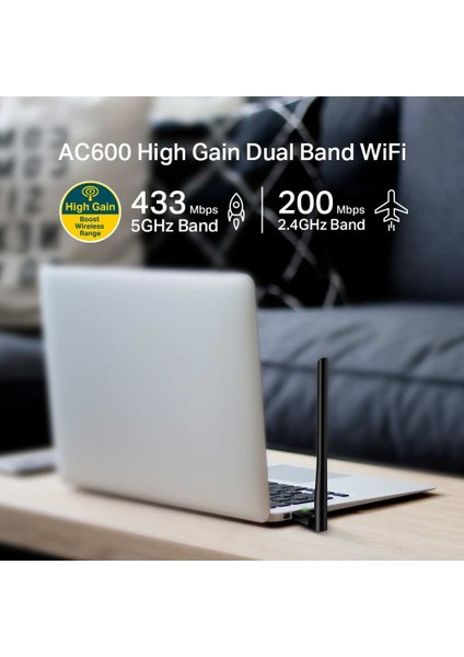 Archer T2U Plus 600 Mbps Antenli Yüksek Verimli Kablosuz USB Adaptör AC600