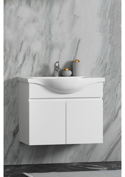 Yıldız 80 cm Komple Parlak Beyaz Renkli Mdf Alt Dolap ve Lavabo Taşı fiyatları