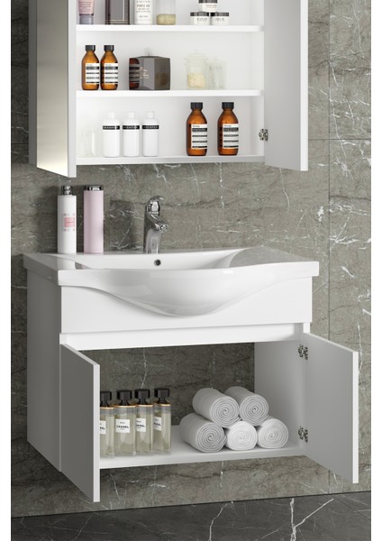Yıldız 80 cm Komple Parlak Beyaz Renkli Mdf Alt Dolap ve Lavabo Taşı modelleri