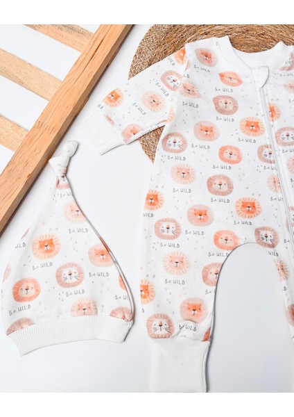 Erkek Bebek Be Wild Aslan Desenli Beyaz Şapkalı Tulum fiyatları