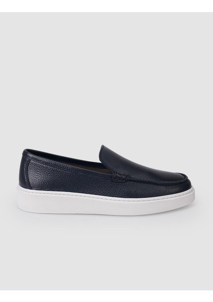 %100 Hakiki Deri Lacivert Erkek Loafer Ayakkabı