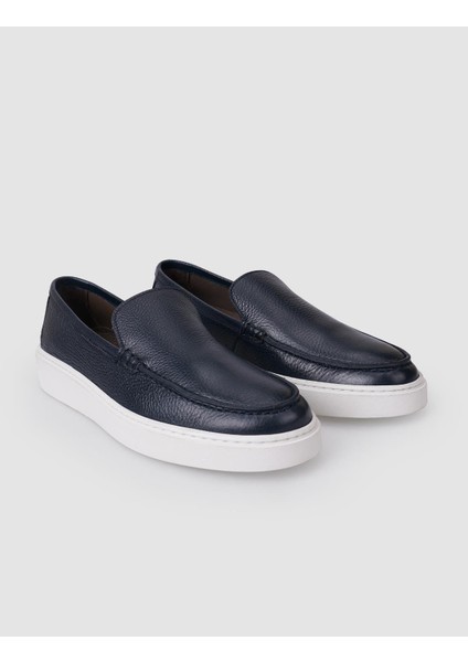 %100 Hakiki Deri Lacivert Erkek Loafer Ayakkabı