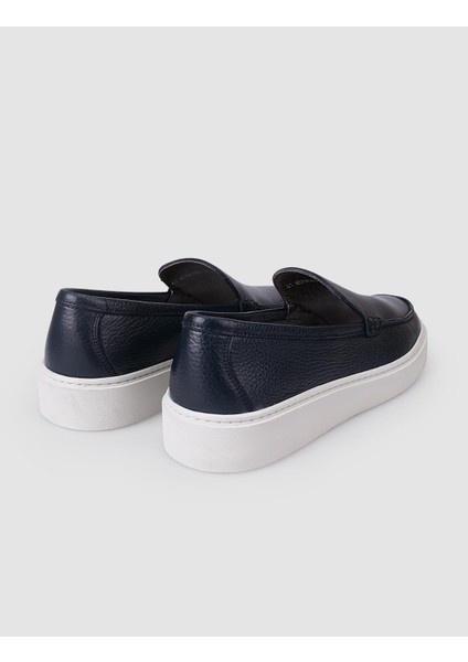 %100 Hakiki Deri Lacivert Erkek Loafer Ayakkabı