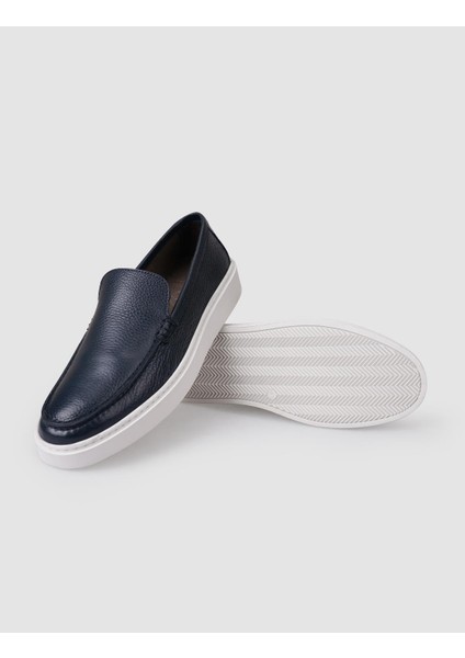 %100 Hakiki Deri Lacivert Erkek Loafer Ayakkabı