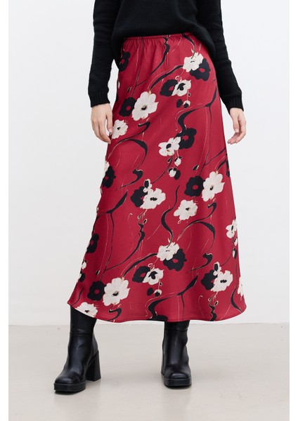 Desenli Saten Midi Etek Japan