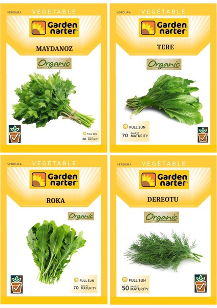 4 Paket Yeşillik Koleksiyonu Doğal Organik Maydanoz Tere Roka Dereotu Tohumu 4 Pakette 40 gr Tohum