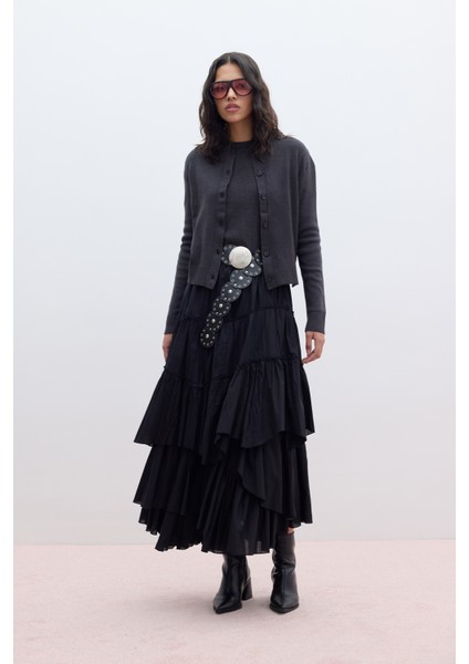 Katlı Boho Vual Etek Siyah modelleri