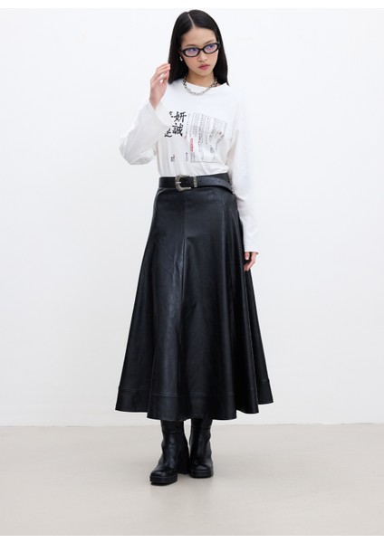 Geniş Kesim Deri Etek Siyah fiyatları