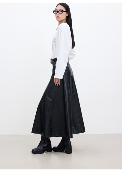 Geniş Kesim Deri Etek Siyah modelleri