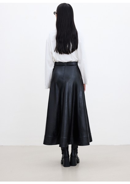 Geniş Kesim Deri Etek Siyah indirimleri
