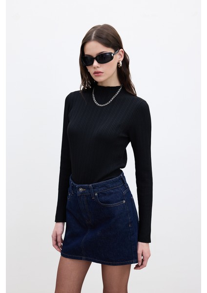Denim Kısa Etek Derin Mavi