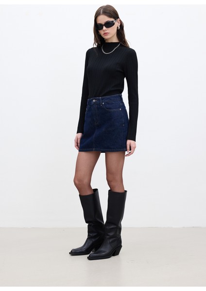 Denim Kısa Etek Derin Mavi