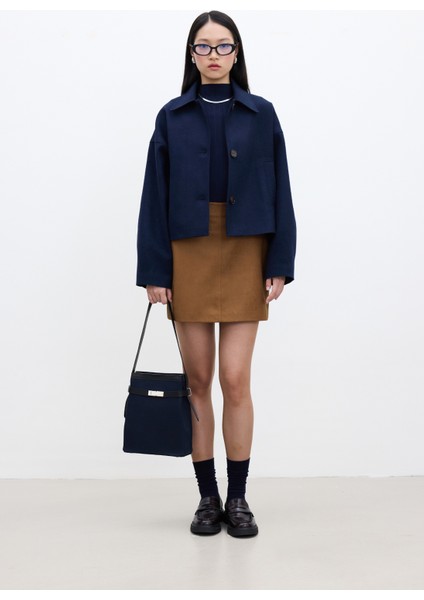 Suni Deri Mini Etek Camel modelleri