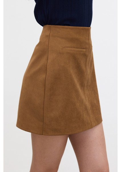 Suni Deri Mini Etek Camel indirimleri