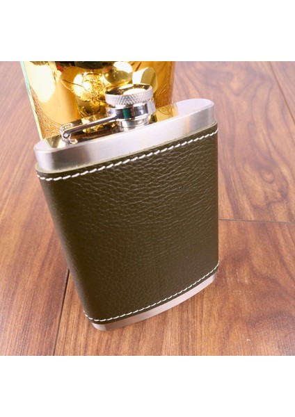 8 Oz 235 cc Hunili Haki Yeşil El Yapımı Deri Kılıflı Çelik Viski Cep Matarası modelleri