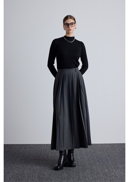 Geniş Pileli Etek Antrasit
