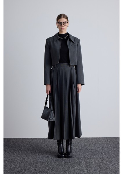 Geniş Pileli Etek Antrasit fiyatları