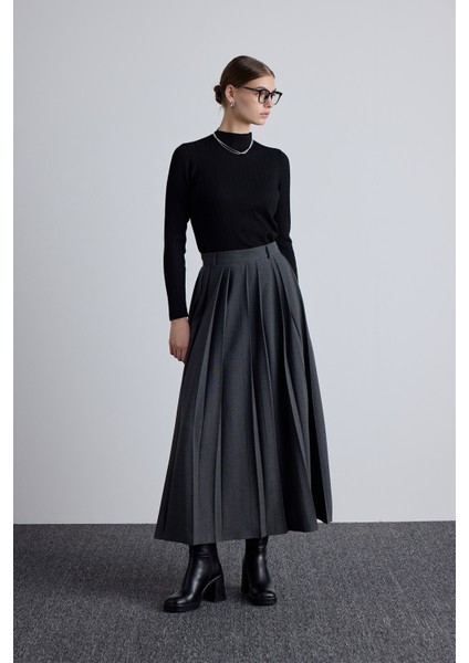 Geniş Pileli Etek Antrasit fırsatları