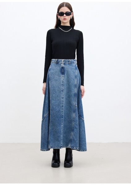 Volanlı Denim Etek Mavi modelleri