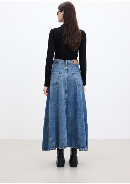 Volanlı Denim Etek Mavi indirimleri