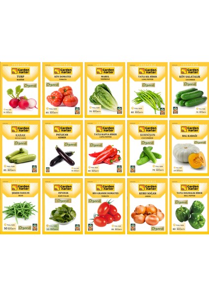 15 Paket Organik Sebze Bahçesi Tohum Koleksiyonu Doğal Sebze Tohumları 7000 Tohum