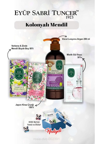 Argan Losyon 250 Ml, Gül Suyu 30'lu, Verbena & Zinde 50'li, Kiraz Çiçeği 150'LI ve Rosie