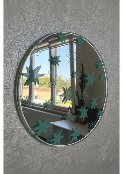 Yıldız Desenli Baskılı Yuvarlak Dekoratif Ayna 15*15