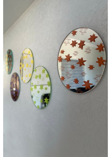 Yıldız Desenli Baskılı Yuvarlak Dekoratif Ayna 15*15