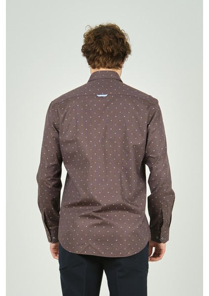 Erkek Slim Fit Desenli Uzun Kollu Pamuk Gömlek 2045 Kahverengi fırsatları