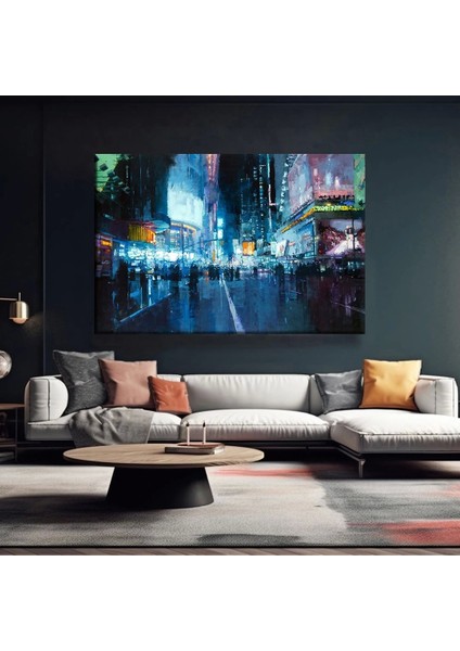 Neon Şehir Yağmuru Kanvas Tablo