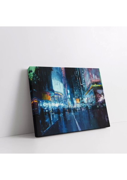 Neon Şehir Yağmuru Kanvas Tablo fiyatları