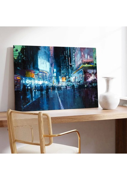 Neon Şehir Yağmuru Kanvas Tablo modelleri