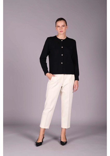 Kadın Bisiklet Yaka Gold Metal Düğmeli Hırka 2579 Siyah fiyatları