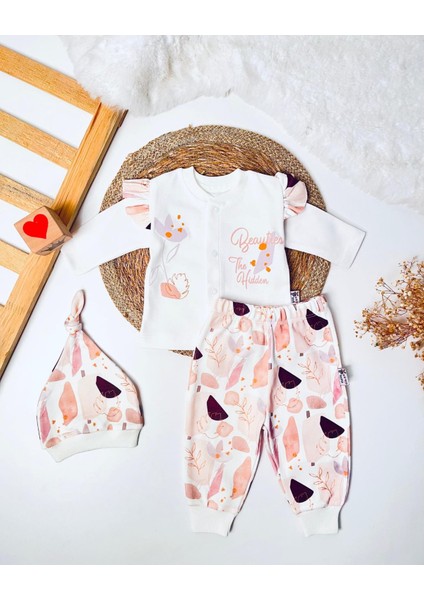 Kız Bebek Önden Çıtçıtlı Fırfırlı Beauties The Hidden Çiçek Desenli Beyaz Alt Üst Takım