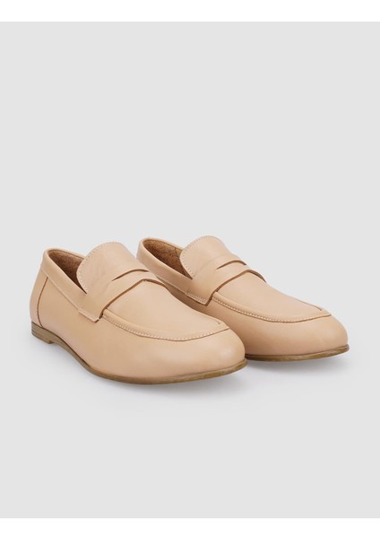 %100 Hakiki Deri Bej Kadın Loafer fiyatları