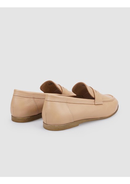 %100 Hakiki Deri Bej Kadın Loafer modelleri