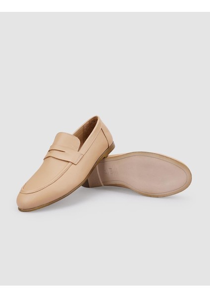 %100 Hakiki Deri Bej Kadın Loafer fırsatları