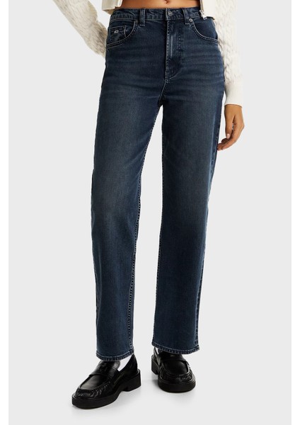 Streç Pamuklu Slim Straight Yüksek Bel Düz Paça Jeans Bayan Kot Pantolon DW0DW20451 1bj