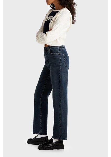 Streç Pamuklu Slim Straight Yüksek Bel Düz Paça Jeans Bayan Kot Pantolon DW0DW20451 1bj